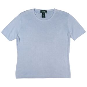 LRL Ralph Lauren Blouse Womens L Pale Blue 100% Silk Knit Crew Neck Preppy Shirt